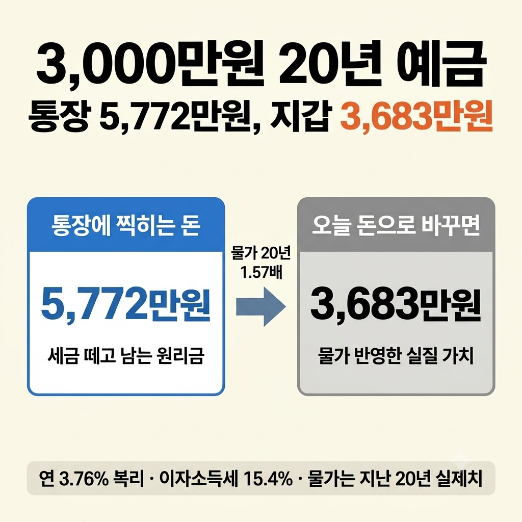 3000만원 20년 예금 “통장 5,772만원, 지갑 3,683만원” 물가가 가져간 2,089만원